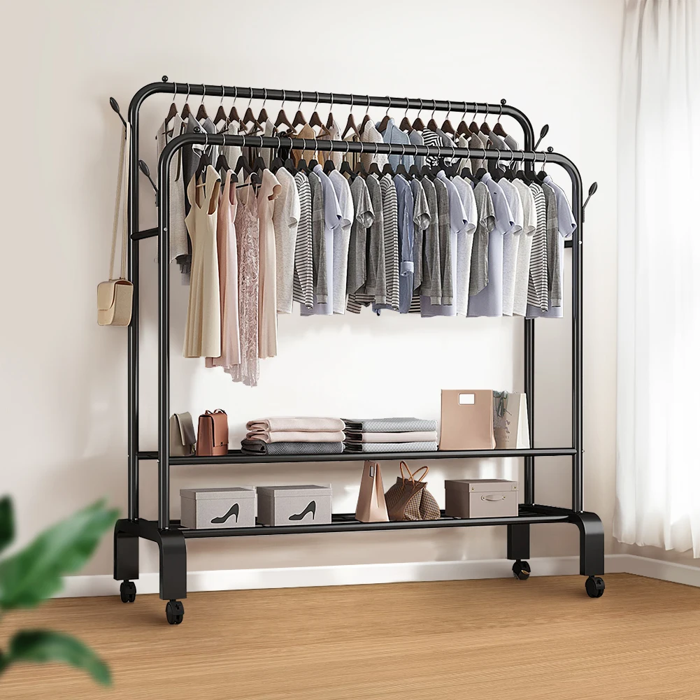 【Lifeideas】Double-Rod Clothes Rack with Wheels
