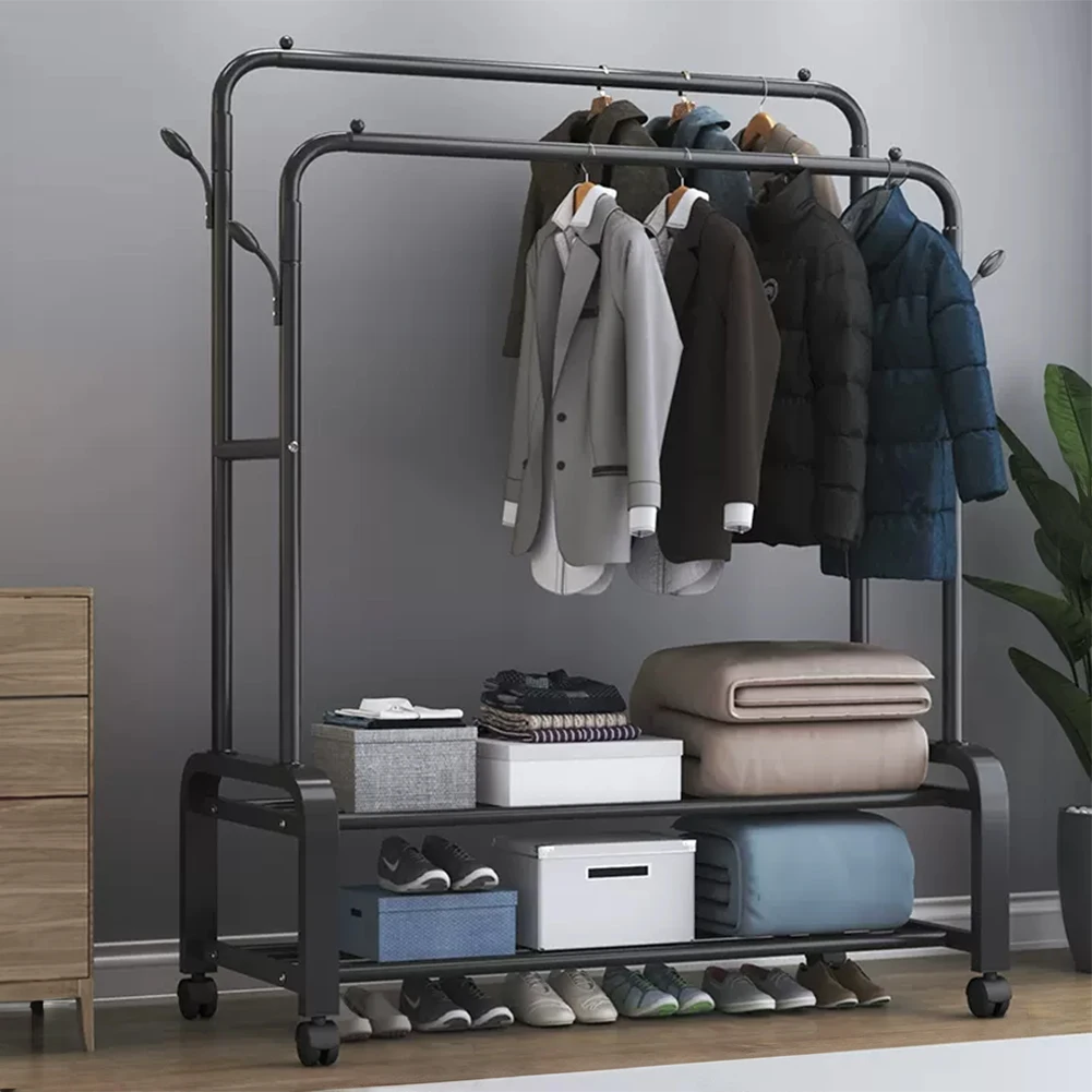 【Lifeideas】Double-Rod Clothes Rack with Wheels