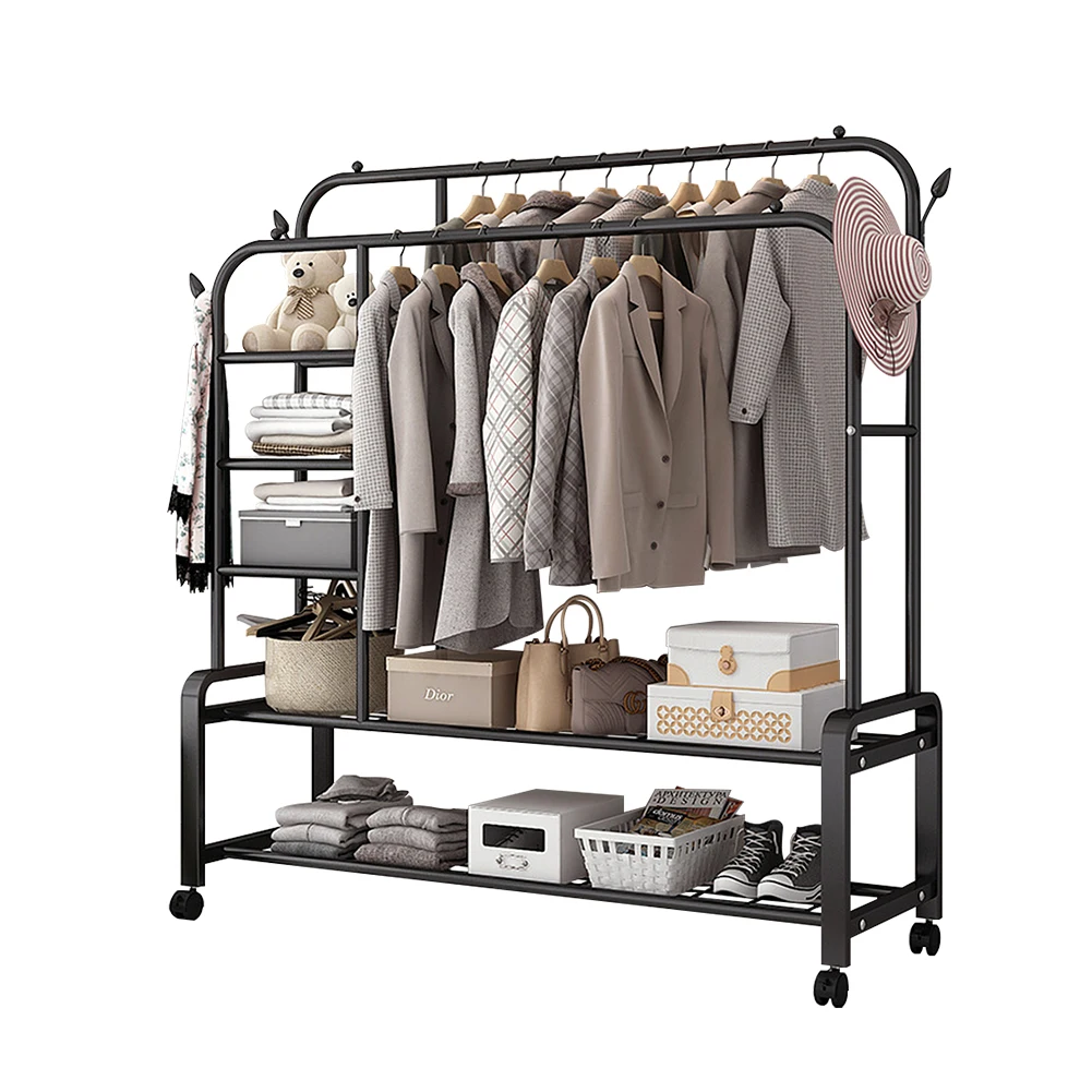 【Lifeideas】Double-Rod Clothes Rack with Wheels