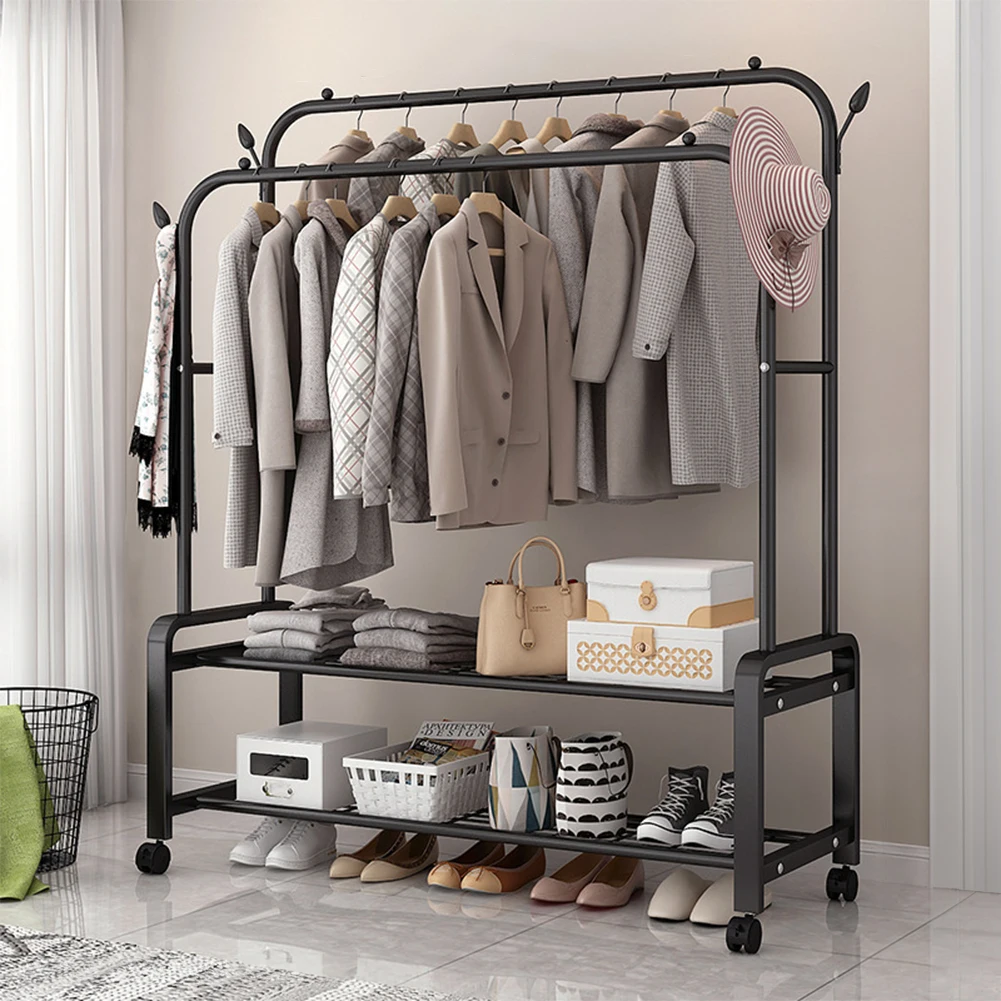 【Lifeideas】Double-Rod Clothes Rack with Wheels