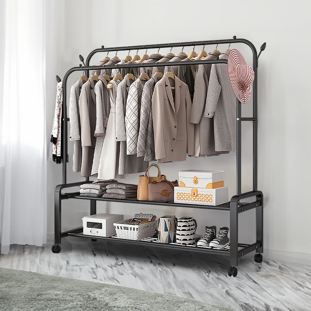 【Lifeideas】Double-Rod Clothes Rack with Wheels