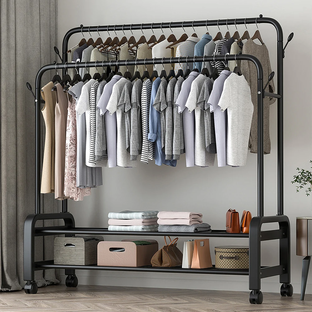 【Lifeideas】Double-Rod Clothes Rack with Wheels
