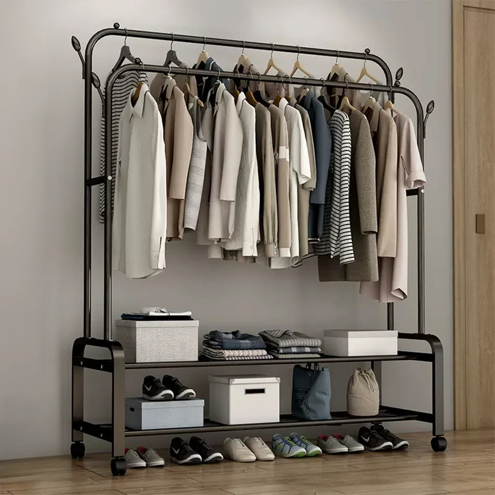 【Lifeideas】Double-Rod Clothes Rack with Wheels