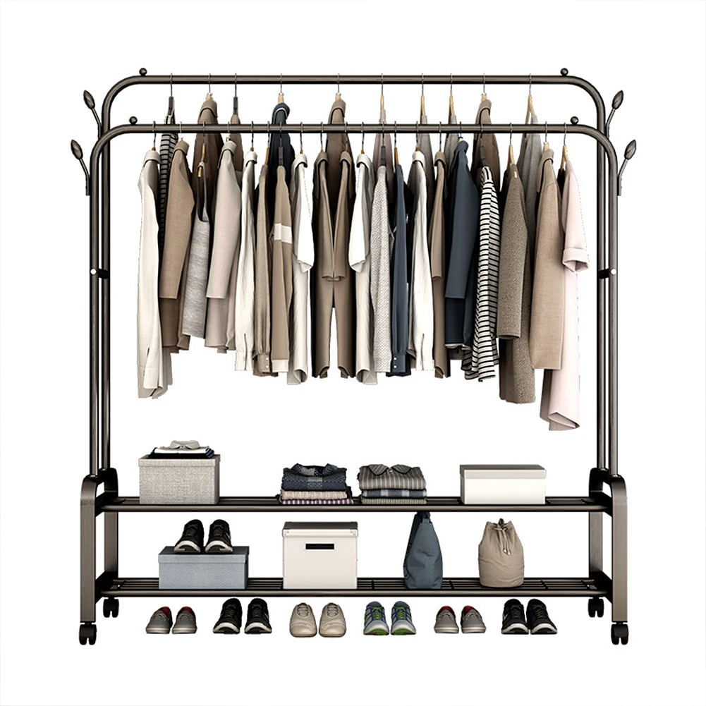【Lifeideas】Double-Rod Clothes Rack with Wheels
