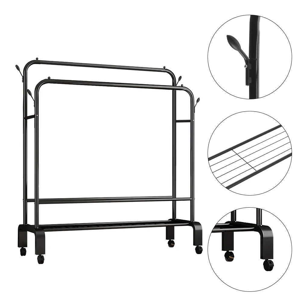 【Lifeideas】Double-Rod Clothes Rack with Wheels