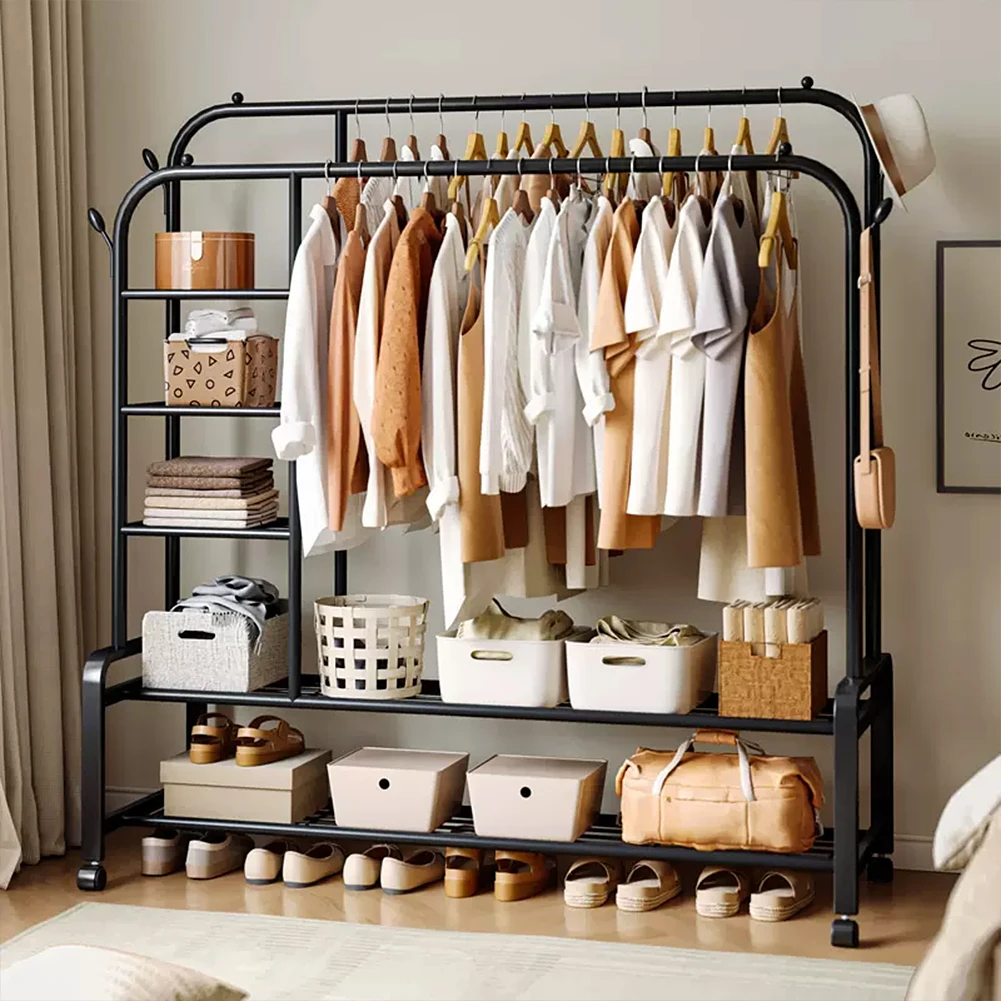 【Lifeideas】Double-Rod Clothes Rack with Wheels