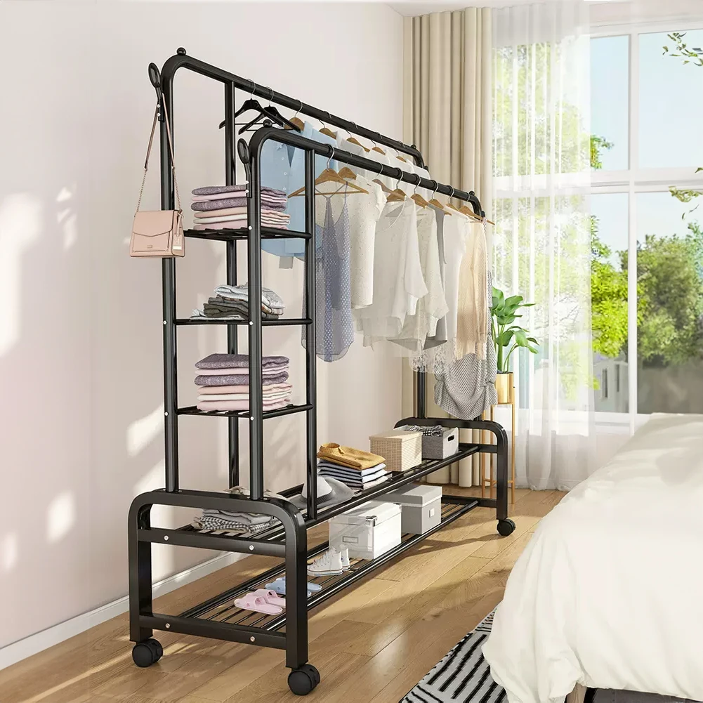 【Lifeideas】Double-Rod Clothes Rack with Wheels