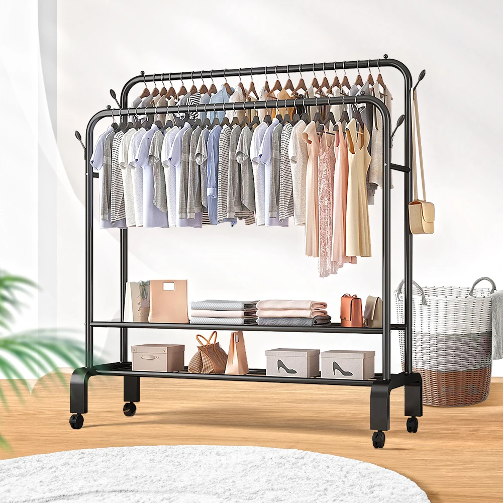 【Lifeideas】Double-Rod Clothes Rack with Wheels