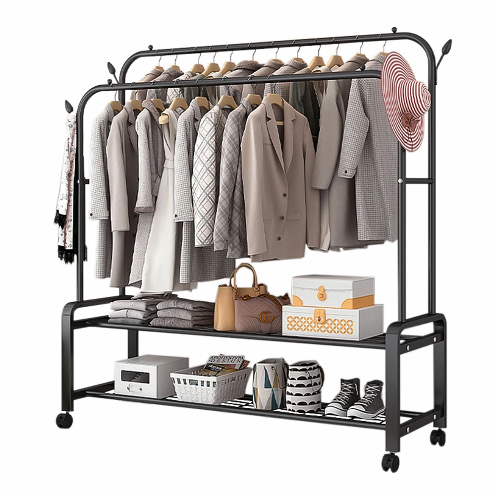 【Lifeideas】Double-Rod Clothes Rack with Wheels