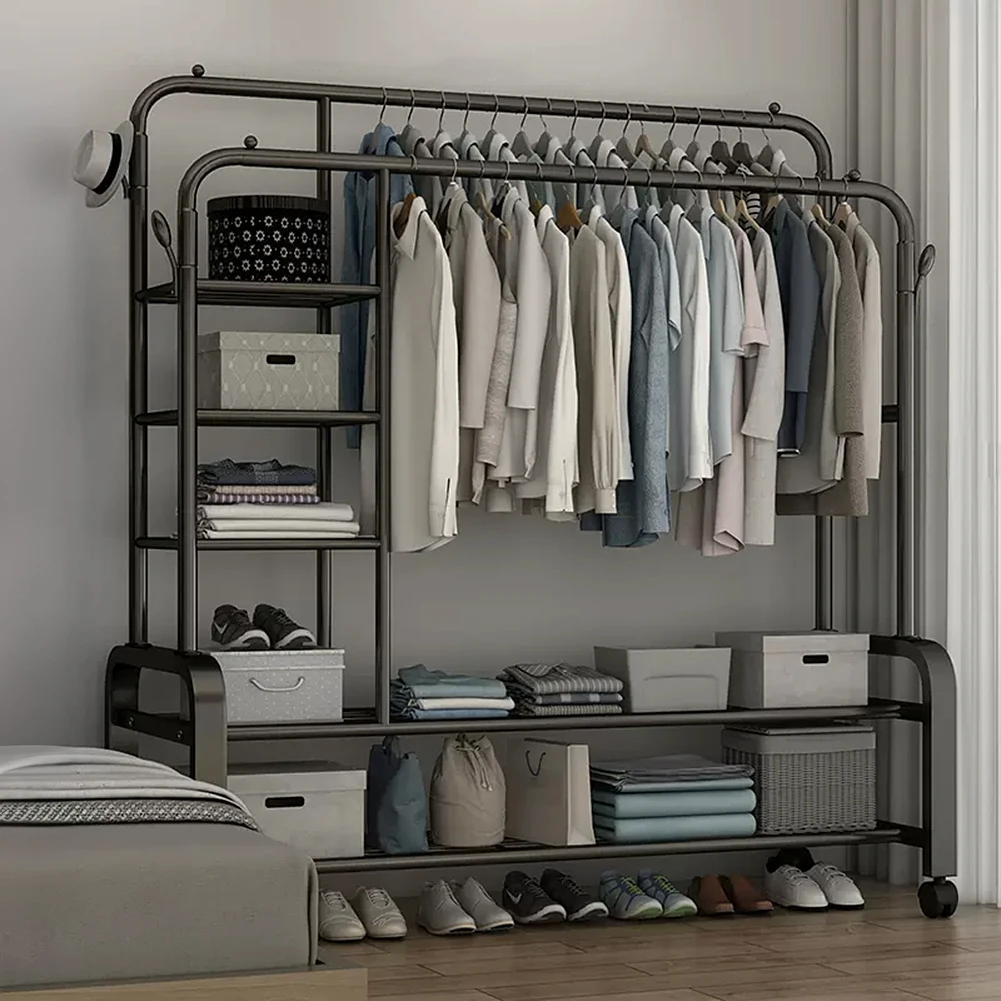 【Lifeideas】Double-Rod Clothes Rack with Wheels