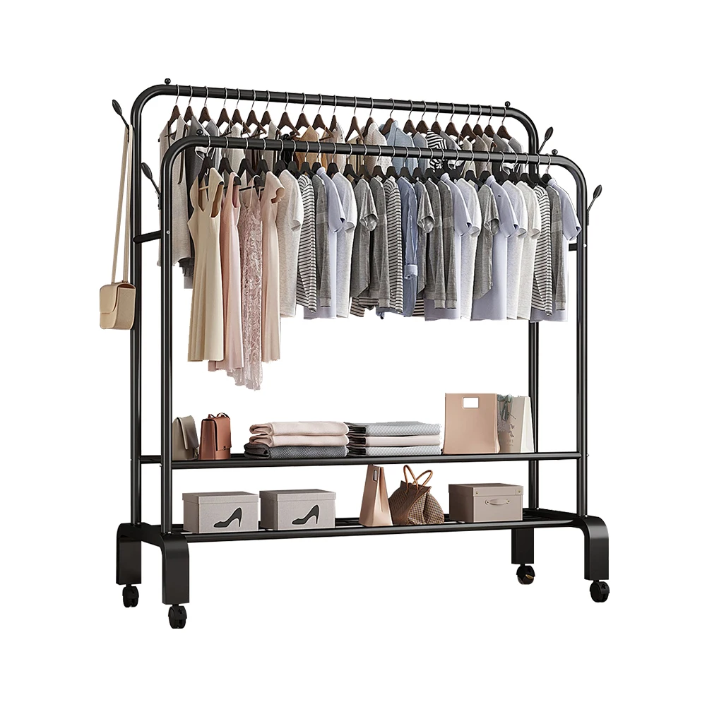 【Lifeideas】Double-Rod Clothes Rack with Wheels