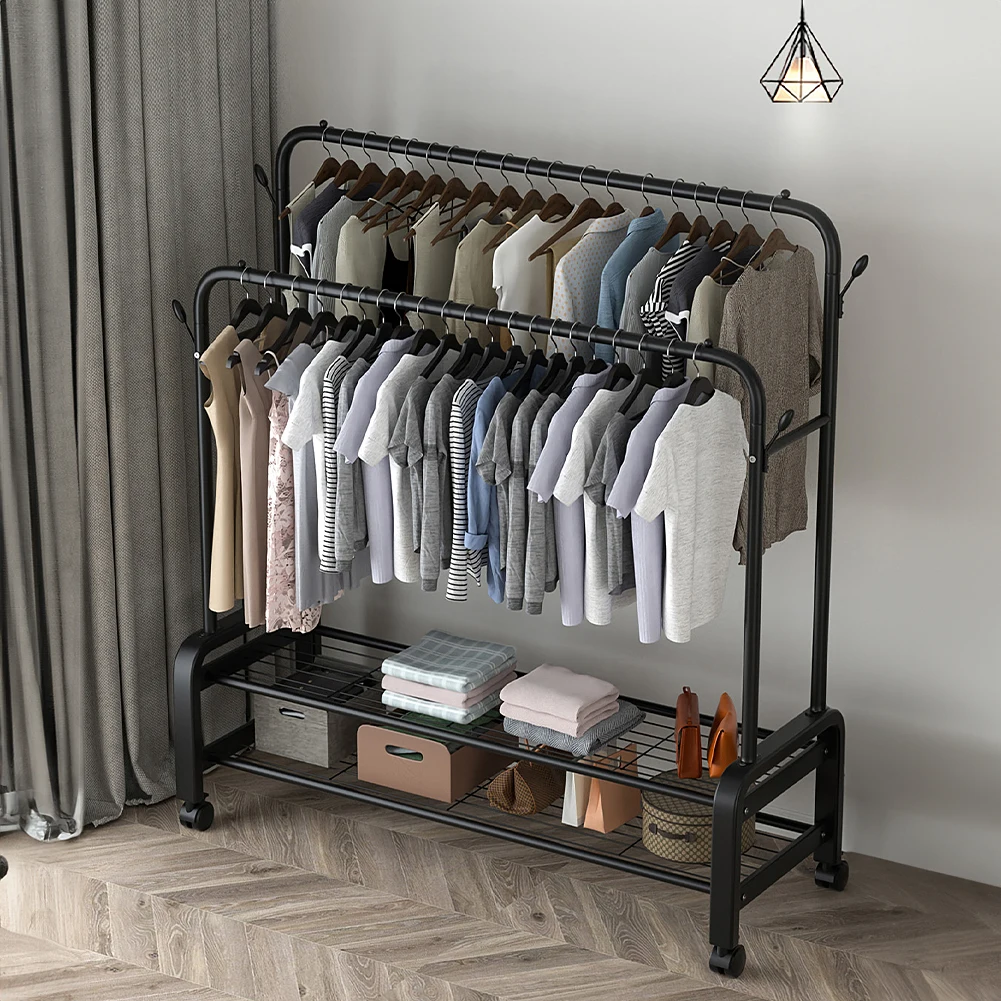 【Lifeideas】Double-Rod Clothes Rack with Wheels