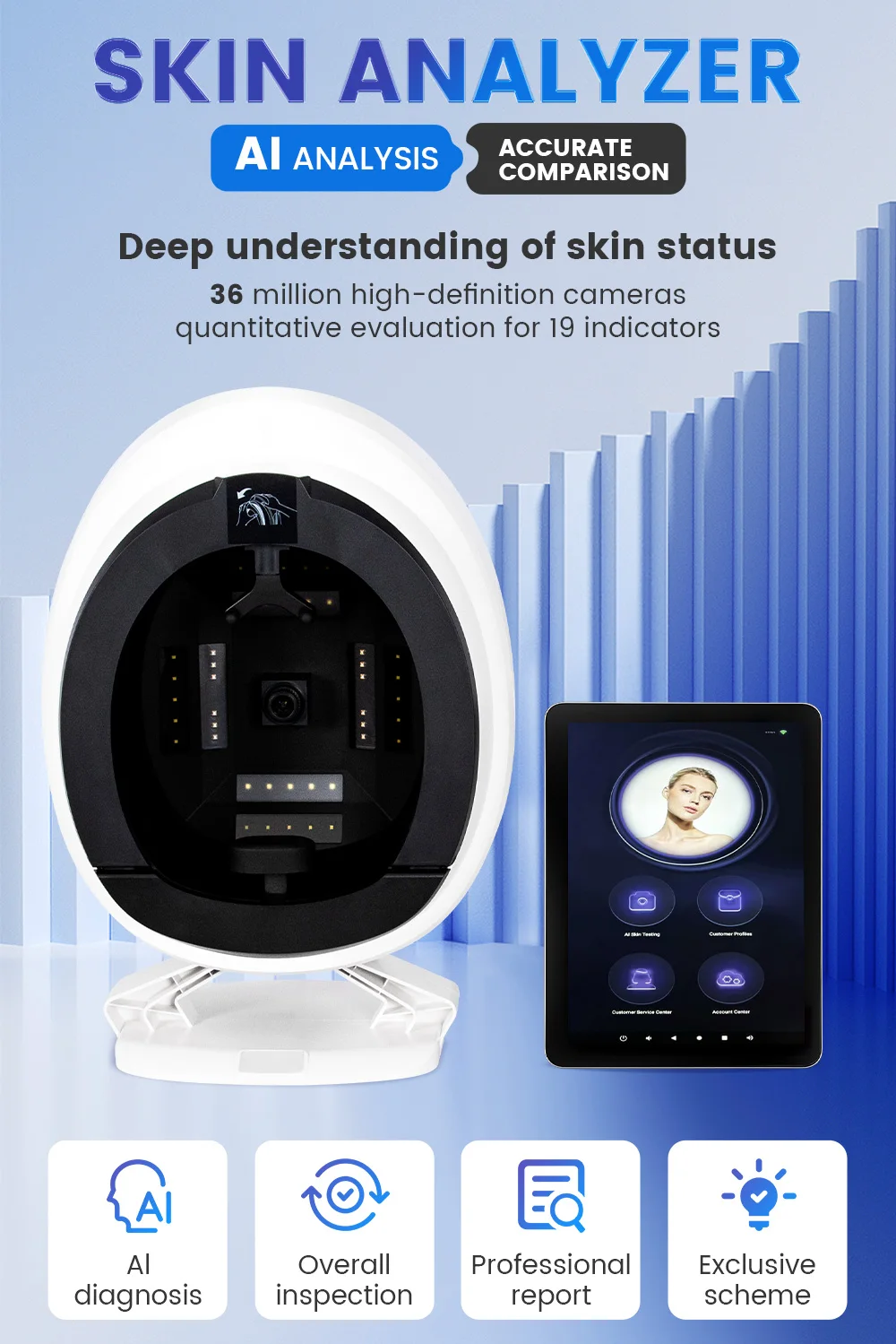AISIA Q1 3D AI Facial Skin Analyzer Detection Skin Problem Diagnosis 8 Spectrum Professional Analysis Beauty Salon Equipment CE