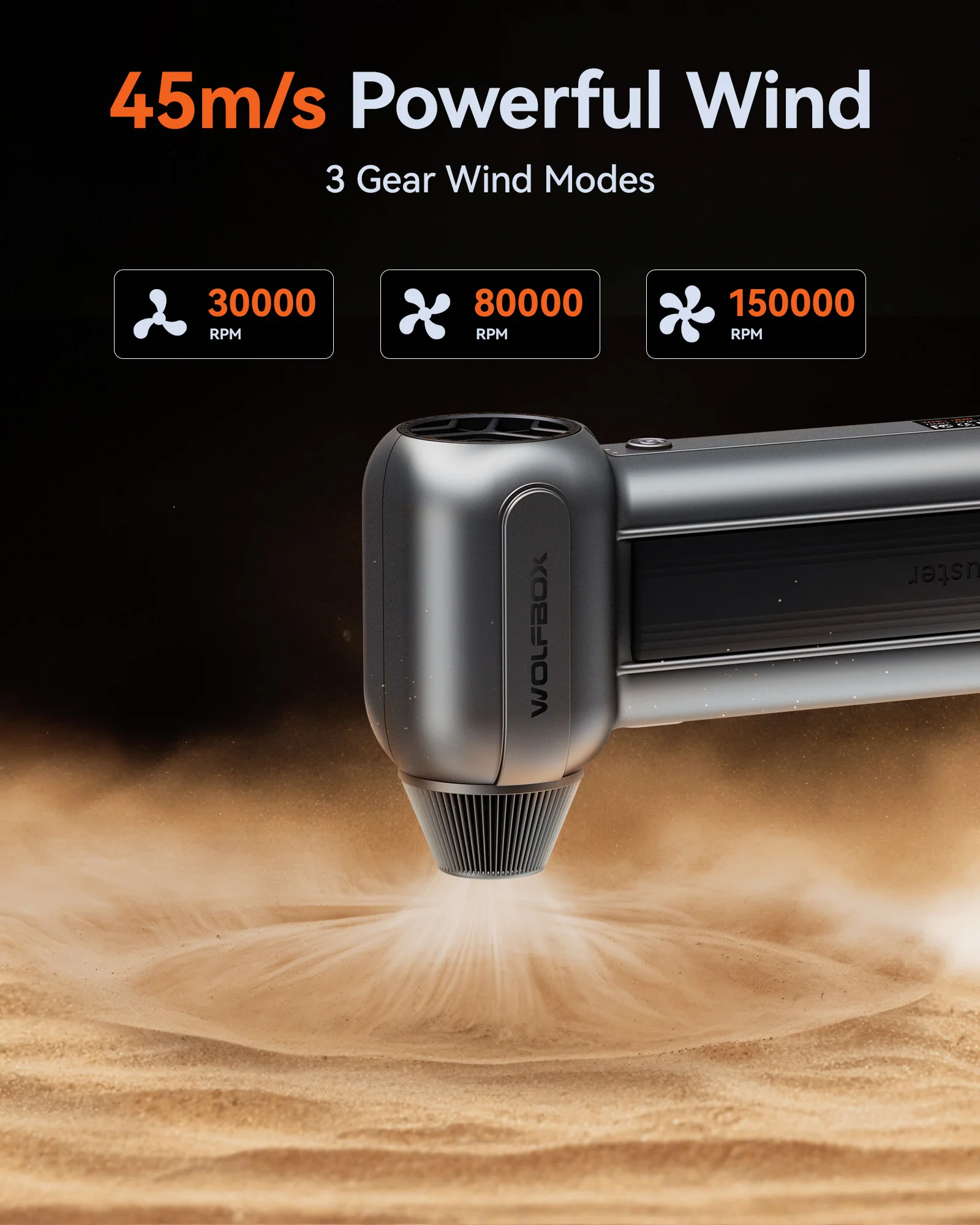 WOLFBOX MF100 Electric Air Duster Air Blower-150000RPM Super Power, Rechargeable 3-Gear Brushless Motor for Car/PC/Home/Outdoor