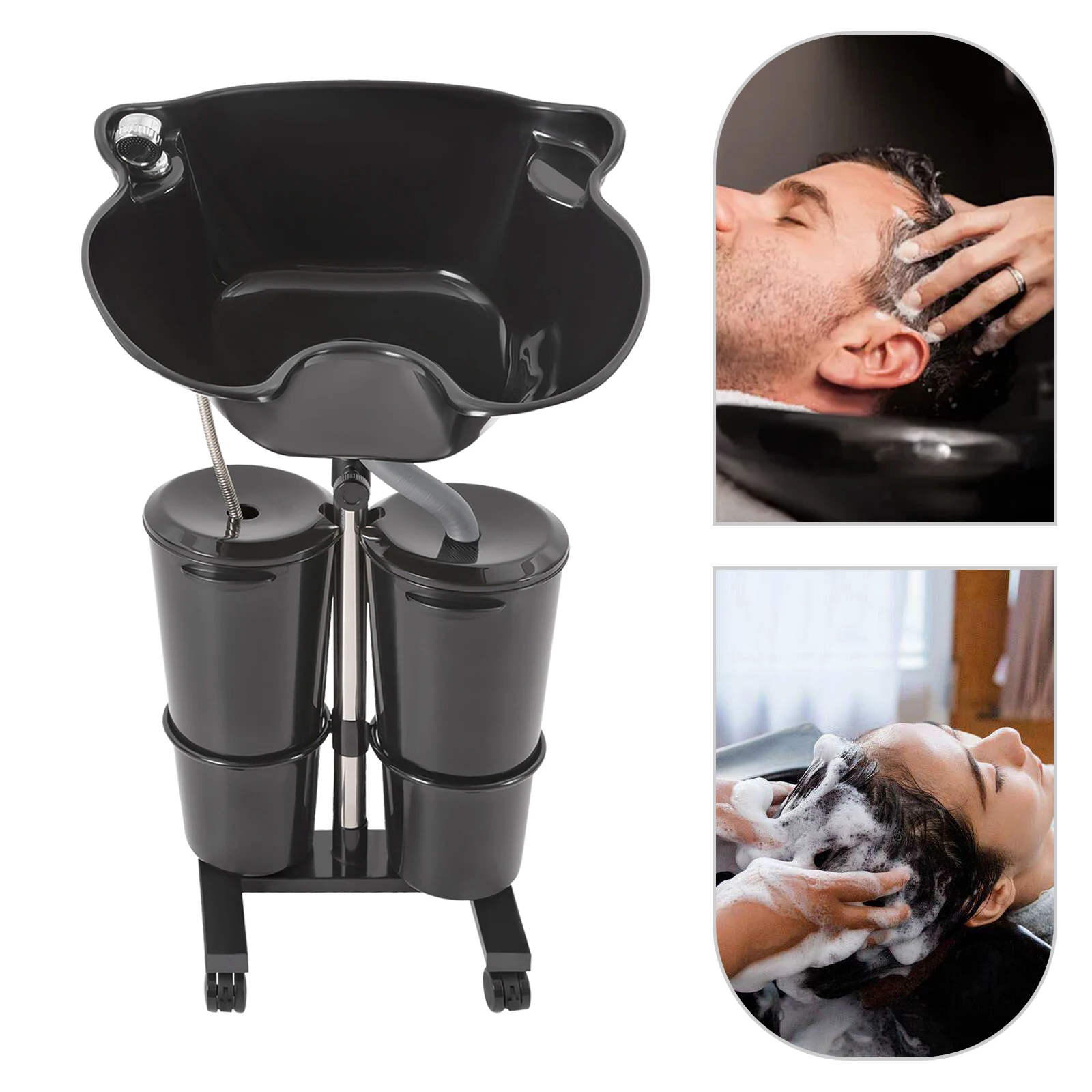 Portable Shampoo Basin with 2-Buckets Mobile Hair Wash Basin Height Adjustable For Salon Spa