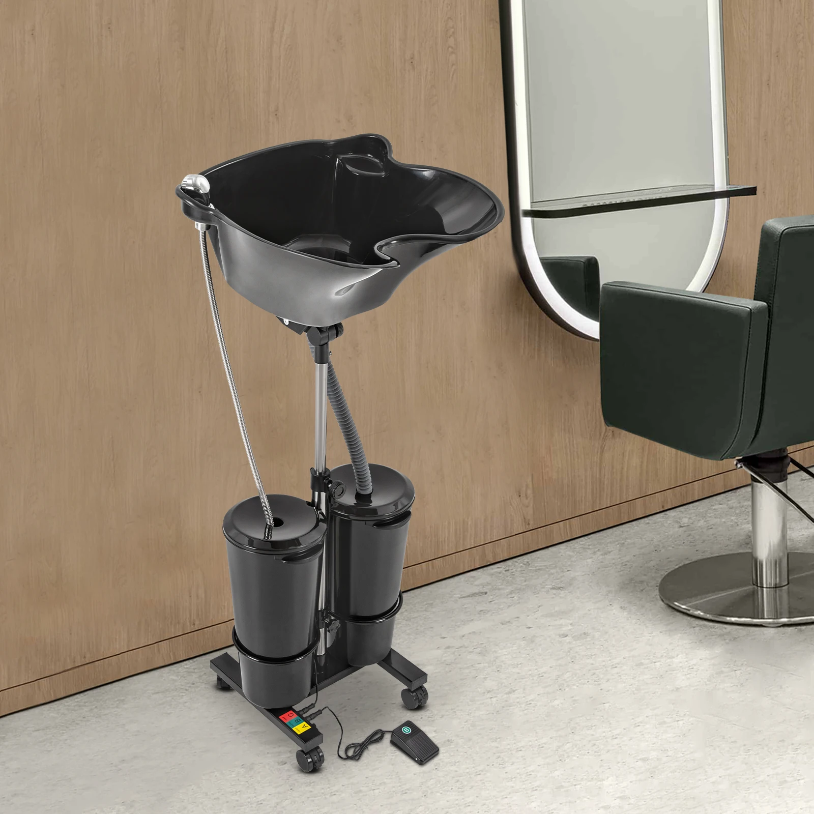 Portable Shampoo Basin with 2-Buckets Mobile Hair Wash Basin Height Adjustable For Salon Spa