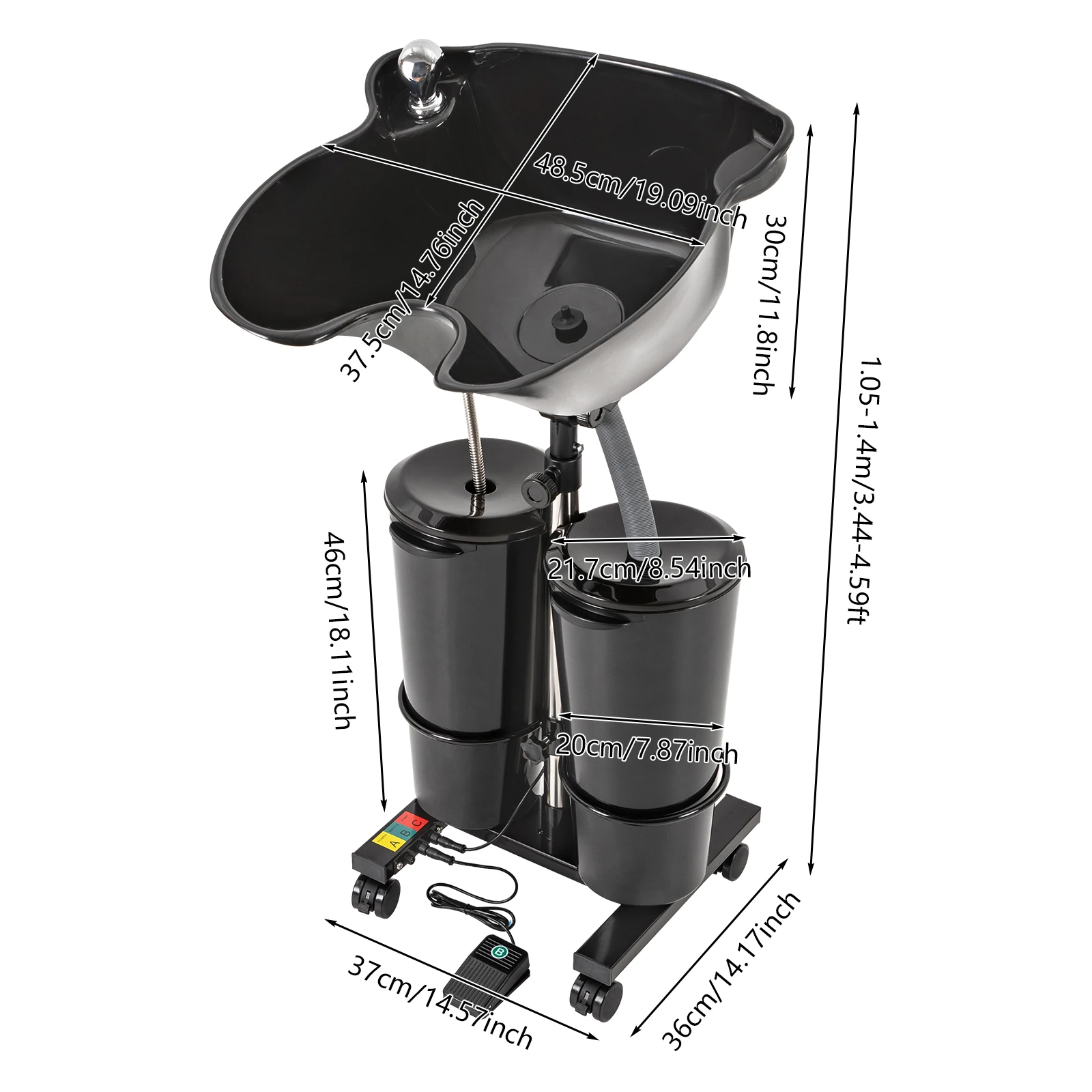 Portable Shampoo Basin with 2-Buckets Mobile Hair Wash Basin Height Adjustable For Salon Spa