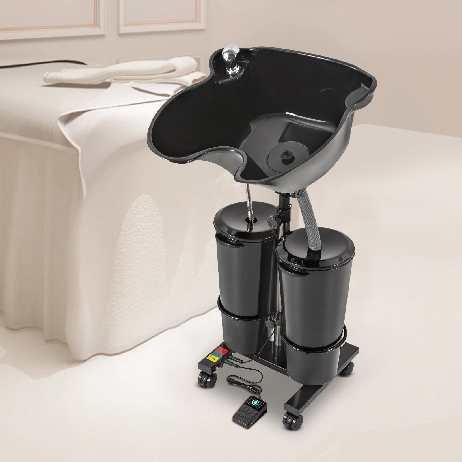 Portable Shampoo Basin with 2-Buckets Mobile Hair Wash Basin Height Adjustable For Salon Spa