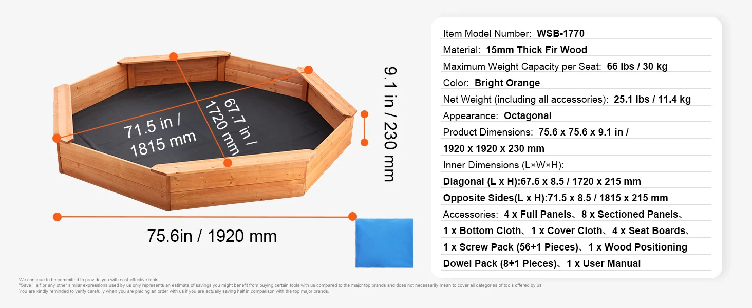 SucceBuy Sandbox with Cover in Square Sand Box Sand Pit with 4 Corner Seating and Bottom Liner Kids Sandbox for Outdoor for Kids