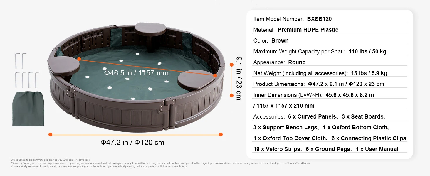 SucceBuy Sandbox with Cover in Square Sand Box Sand Pit with 4 Corner Seating and Bottom Liner Kids Sandbox for Outdoor for Kids