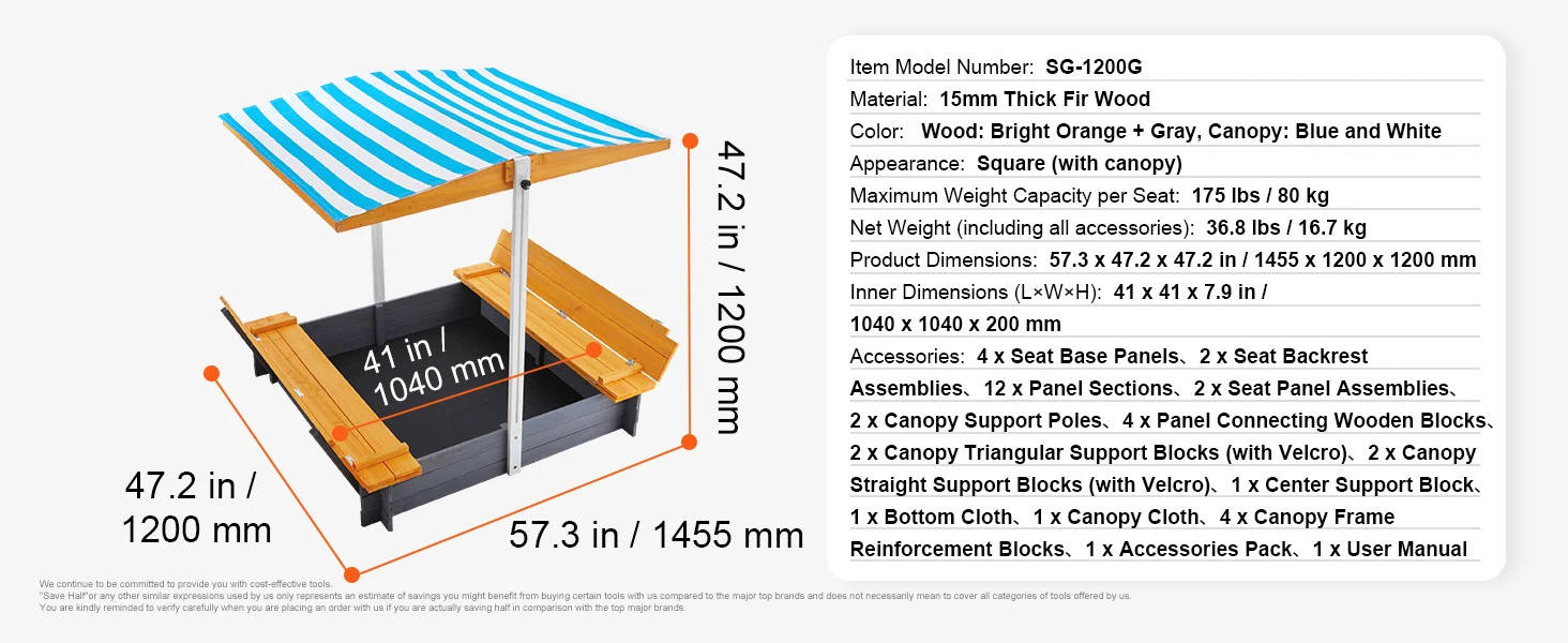 SucceBuy Sandbox with Cover in Square Sand Box Sand Pit with 4 Corner Seating and Bottom Liner Kids Sandbox for Outdoor for Kids