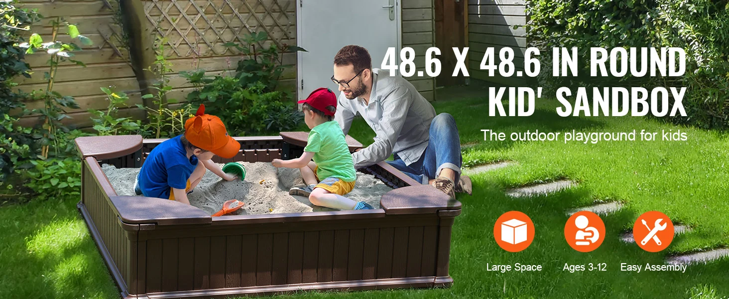 SucceBuy Sandbox with Cover in Square Sand Box Sand Pit with 4 Corner Seating and Bottom Liner Kids Sandbox for Outdoor for Kids