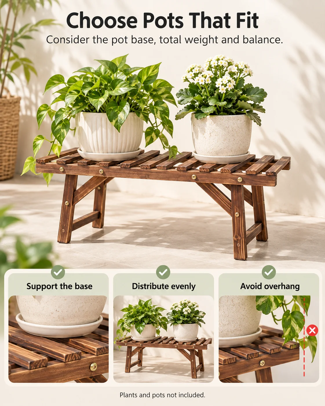 Wooden Plant Stands Set of 3, 70cm Wide Pine Wood Plant Shelves for Living Room and Balcony