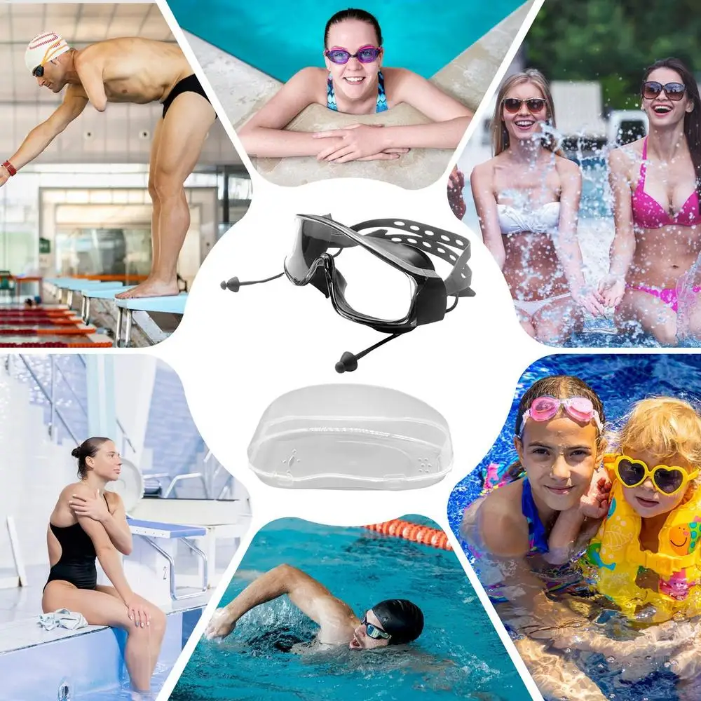 Swim Goggles With Earplugs Anti Fog Diving Goggles With Silicone Earplugs Water Sports Eyewear For Adults And Children