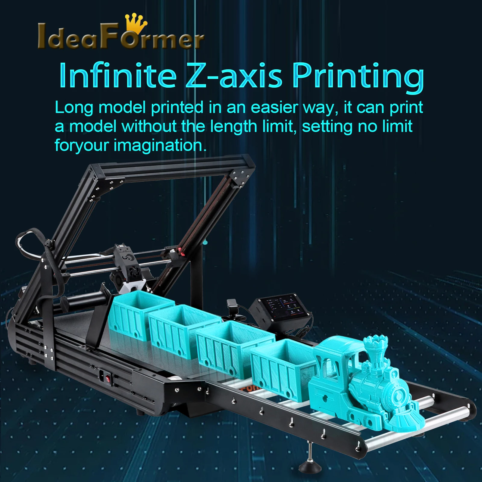 IdeaFormer IR3 V2 Infinite Z-Axis Steel Conveyor Belt 250×250×∞mm With Extended Tray Klipper Firmware Auto Leveling 3D Printer