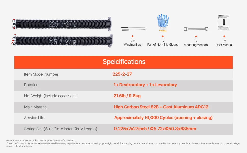 SucceBuy Garage Door Torsion Springs Pair Cycles Electrophoresis Black Coated for Replacement Garage Door Springs