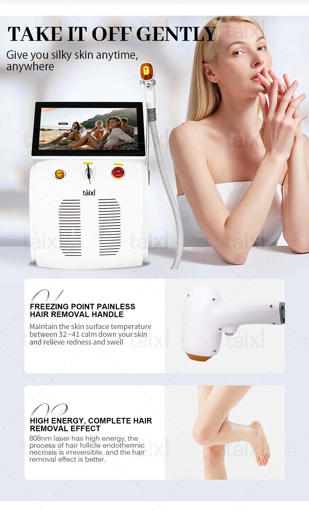 NEW Portable 808 Diode Laser Hair Removal Machine 3 Wavelengths Painless Beautiful Whole Body Skin Rejuvenation Hair Removal