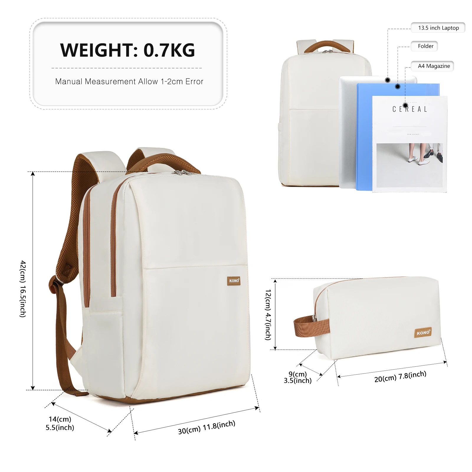 Kono Water-Resistant Laptop Backpack with USB Charging - Business Rucksack for Travel & Commute, Includes Matching Pouch