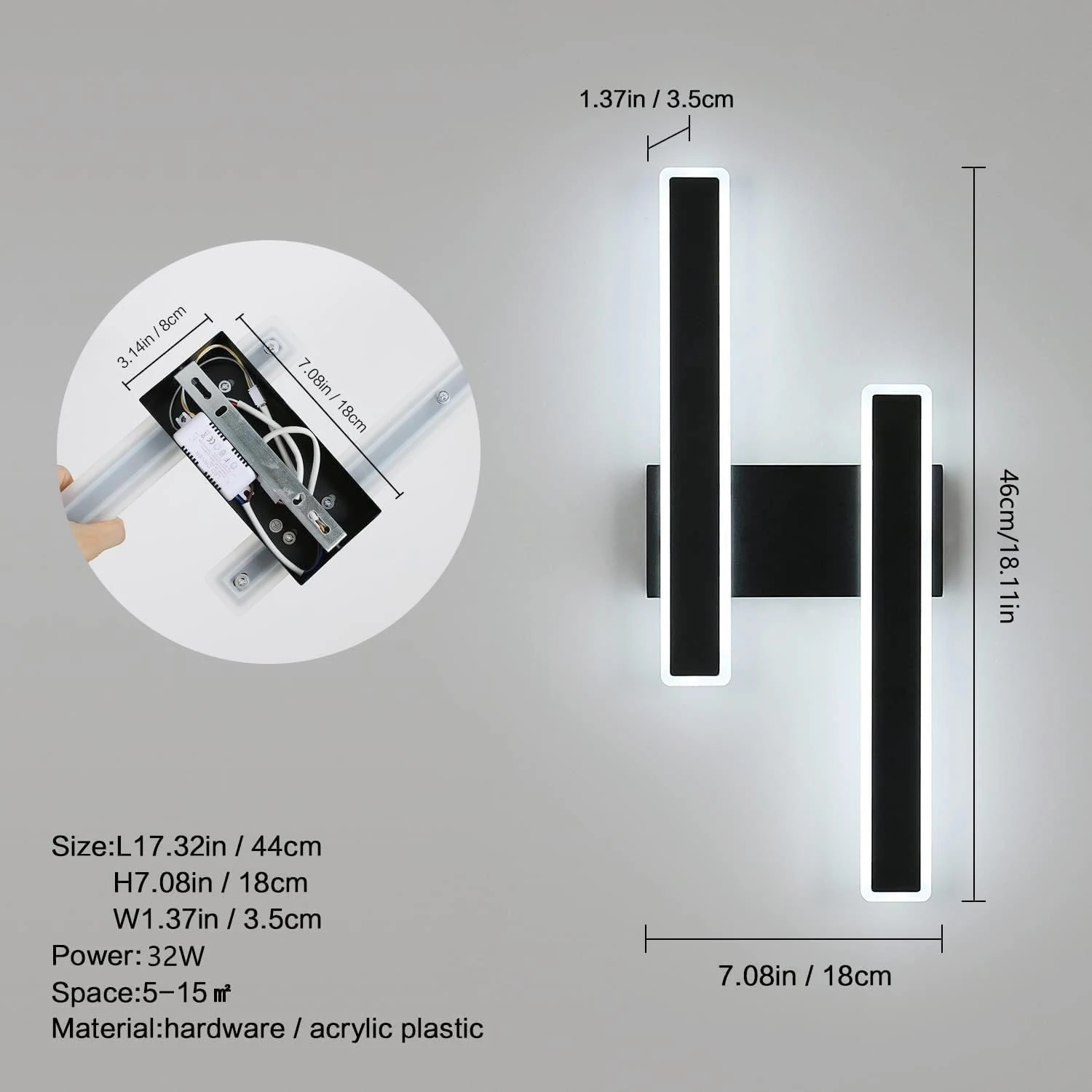 LED Wall Sconces,Modern LED Wall Sconce Lighting, Long Wall Light Wall Light Fixtures Acrylic for Bedroom Hallway Balcony