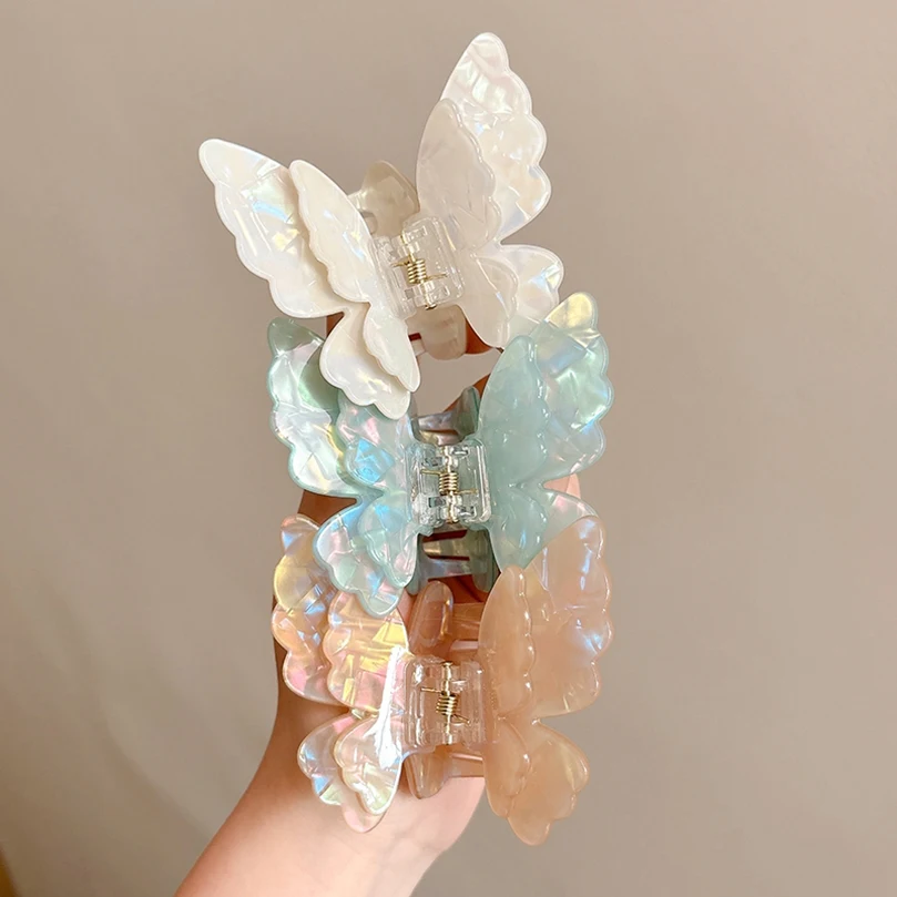 AWAYTR Fairy Butterfly Hair Claw Acetate Crab Hair Clip Sweet Princess Shark Clip for Women Girl Hairpin Hair Accessories