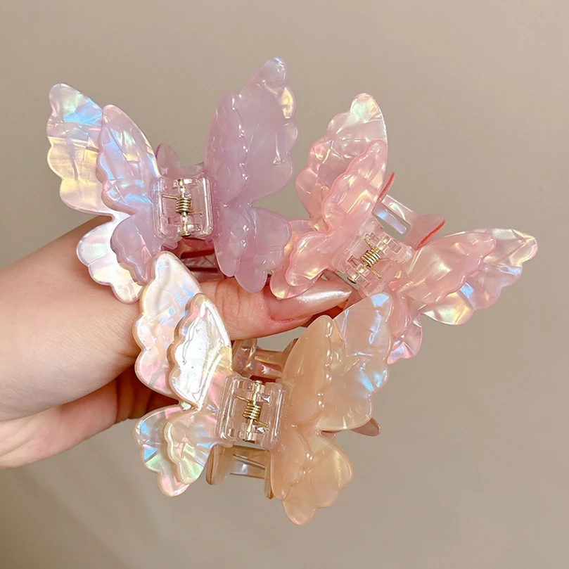 AWAYTR Fairy Butterfly Hair Claw Acetate Crab Hair Clip Sweet Princess Shark Clip for Women Girl Hairpin Hair Accessories