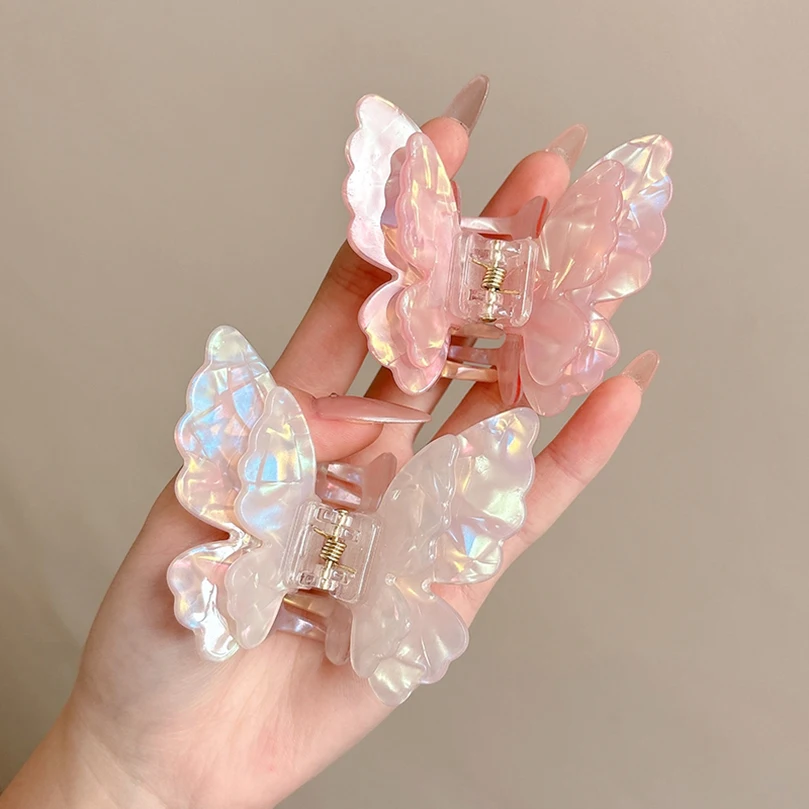 AWAYTR Fairy Butterfly Hair Claw Acetate Crab Hair Clip Sweet Princess Shark Clip for Women Girl Hairpin Hair Accessories