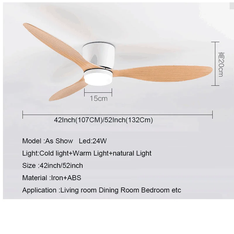 42 52 Inch Ceiling Fans No Light DC Motor Remote Control Cooling Fans Lamp Low Floor Ceiling Fan White wood Black Color FANS