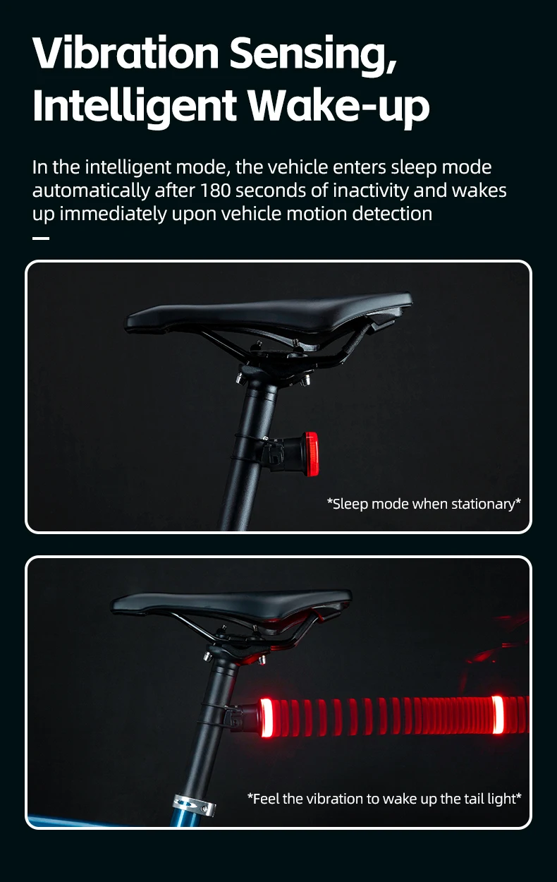 ROCKBROS Smart Bike Tail Light Bicycle Rear Lights IPX6 Waterproof Bike Lights for Night Riding with Type C Rechargeable