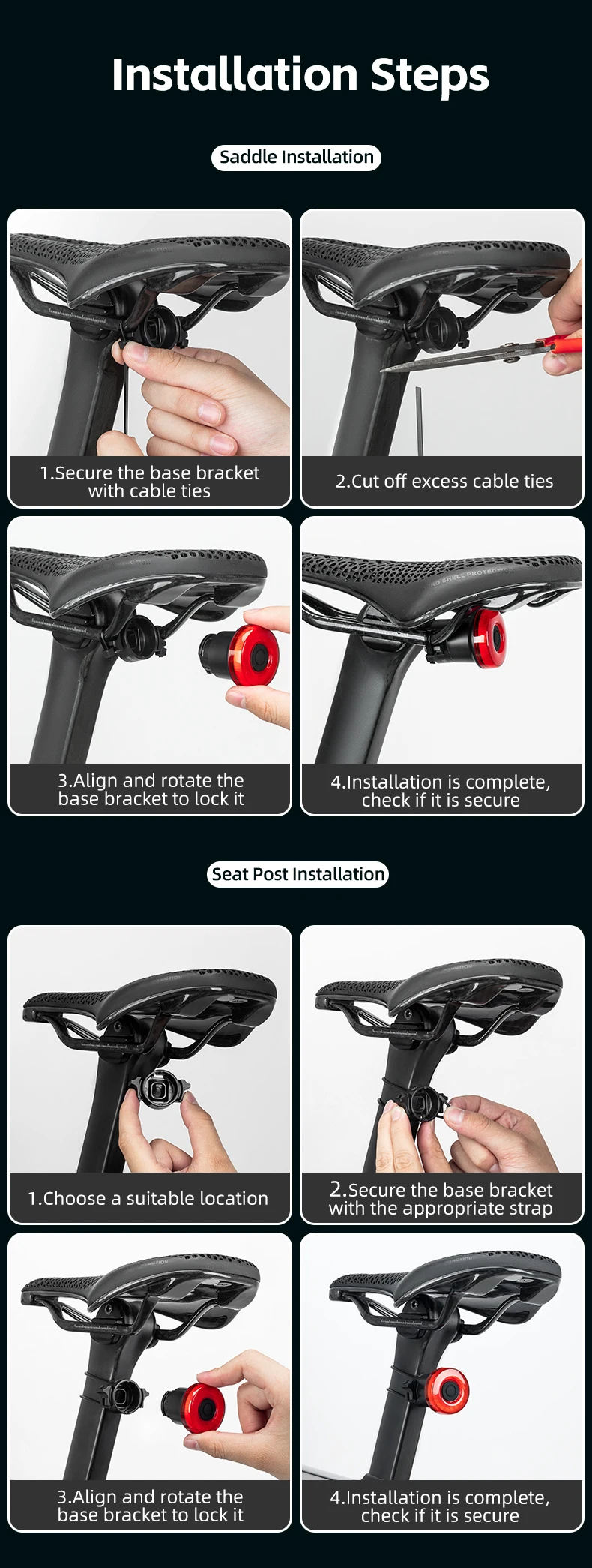 ROCKBROS Smart Bike Tail Light Bicycle Rear Lights IPX6 Waterproof Bike Lights for Night Riding with Type C Rechargeable