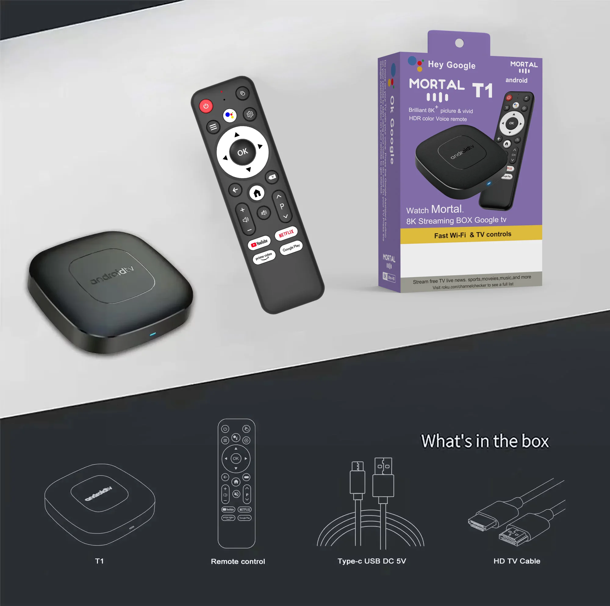 Android16 Smart Home Theater TV Box AllwinnerH313 Google Assistant Netflix Streaming Bluetooth Media Player 2G16G 2.4G5G Wifi T1