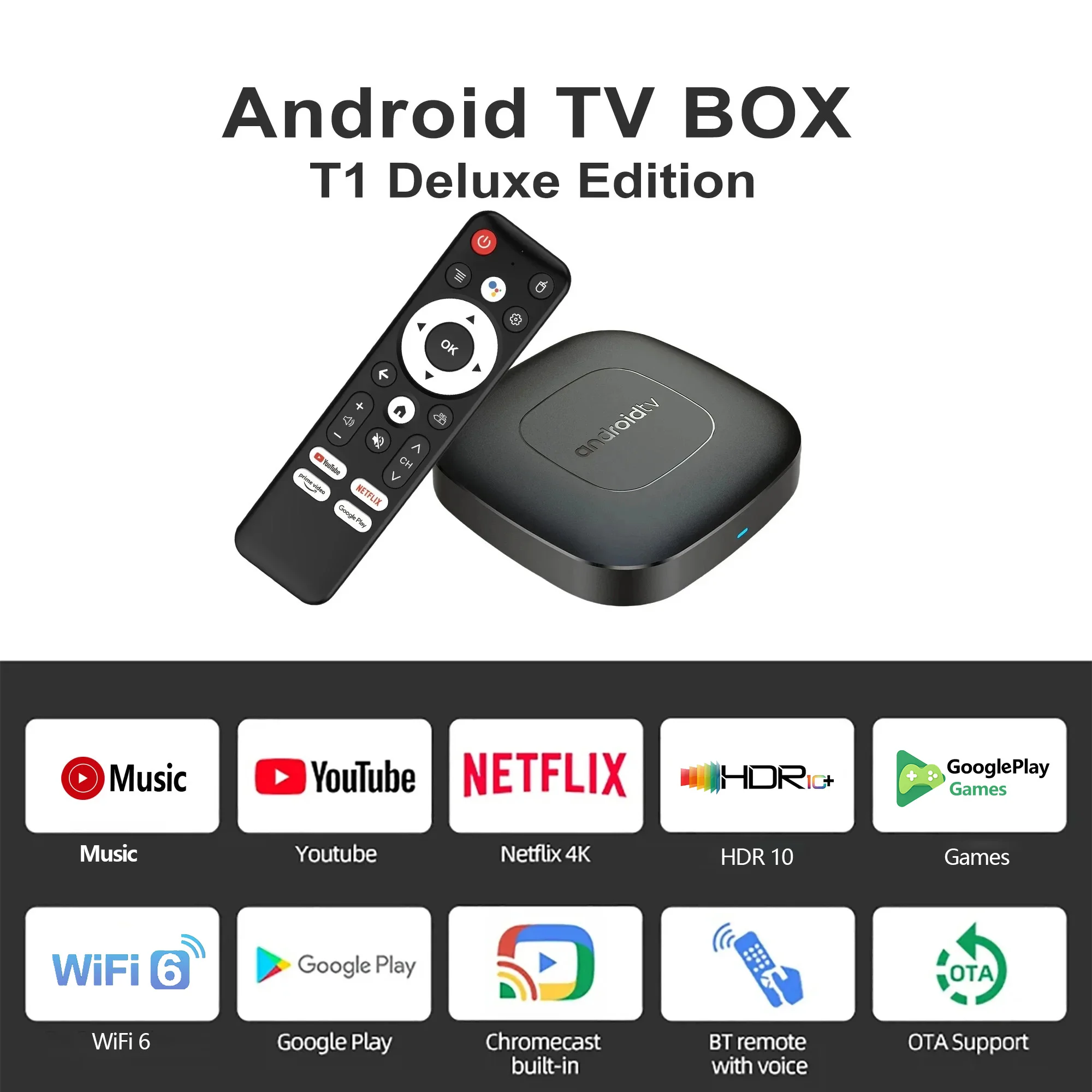 Android16 Smart Home Theater TV Box AllwinnerH313 Google Assistant Netflix Streaming Bluetooth Media Player 2G16G 2.4G5G Wifi T1