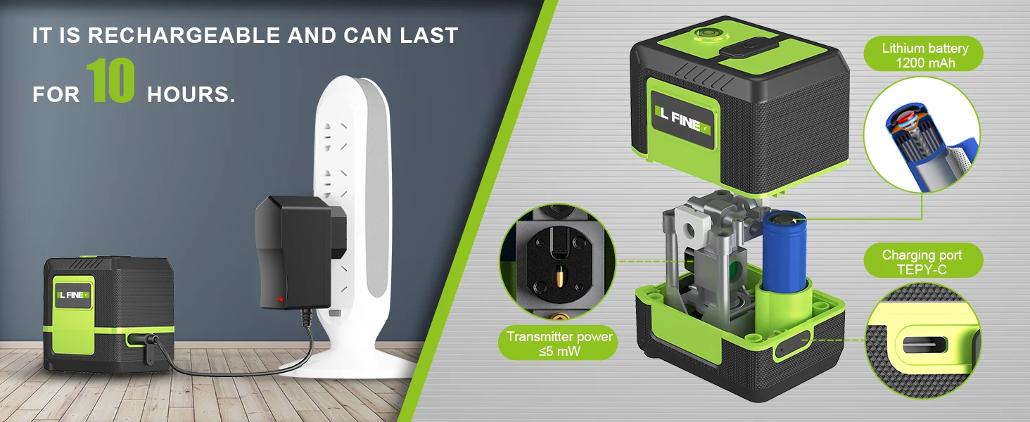 Lfine Laser Level 2 Lines Cross Green Level Laser Horizontal Vertical Nivel Laser Automatic 360° Self-Leveling Laser Level Tools