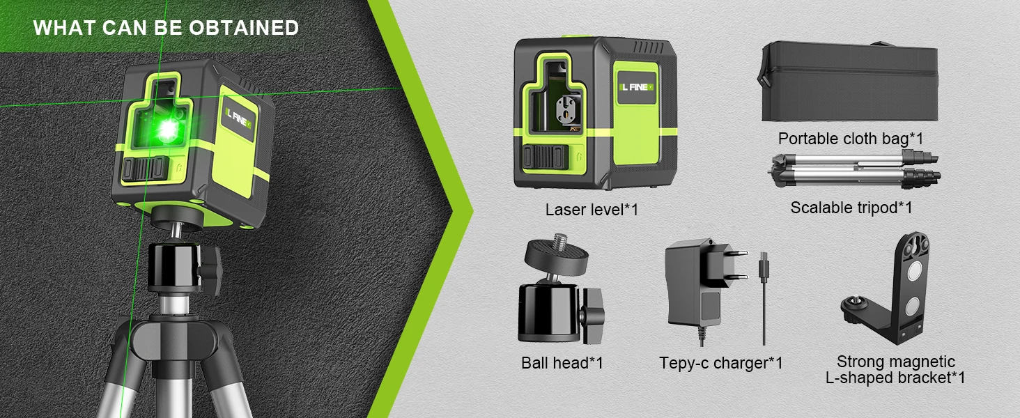 Lfine Laser Level 2 Lines Cross Green Level Laser Horizontal Vertical Nivel Laser Automatic 360° Self-Leveling Laser Level Tools