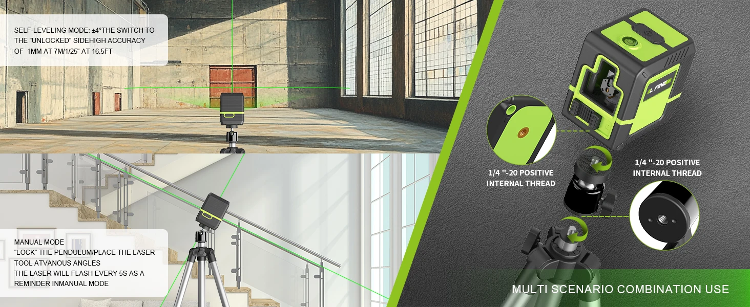 Lfine Laser Level 2 Lines Cross Green Level Laser Horizontal Vertical Nivel Laser Automatic 360° Self-Leveling Laser Level Tools