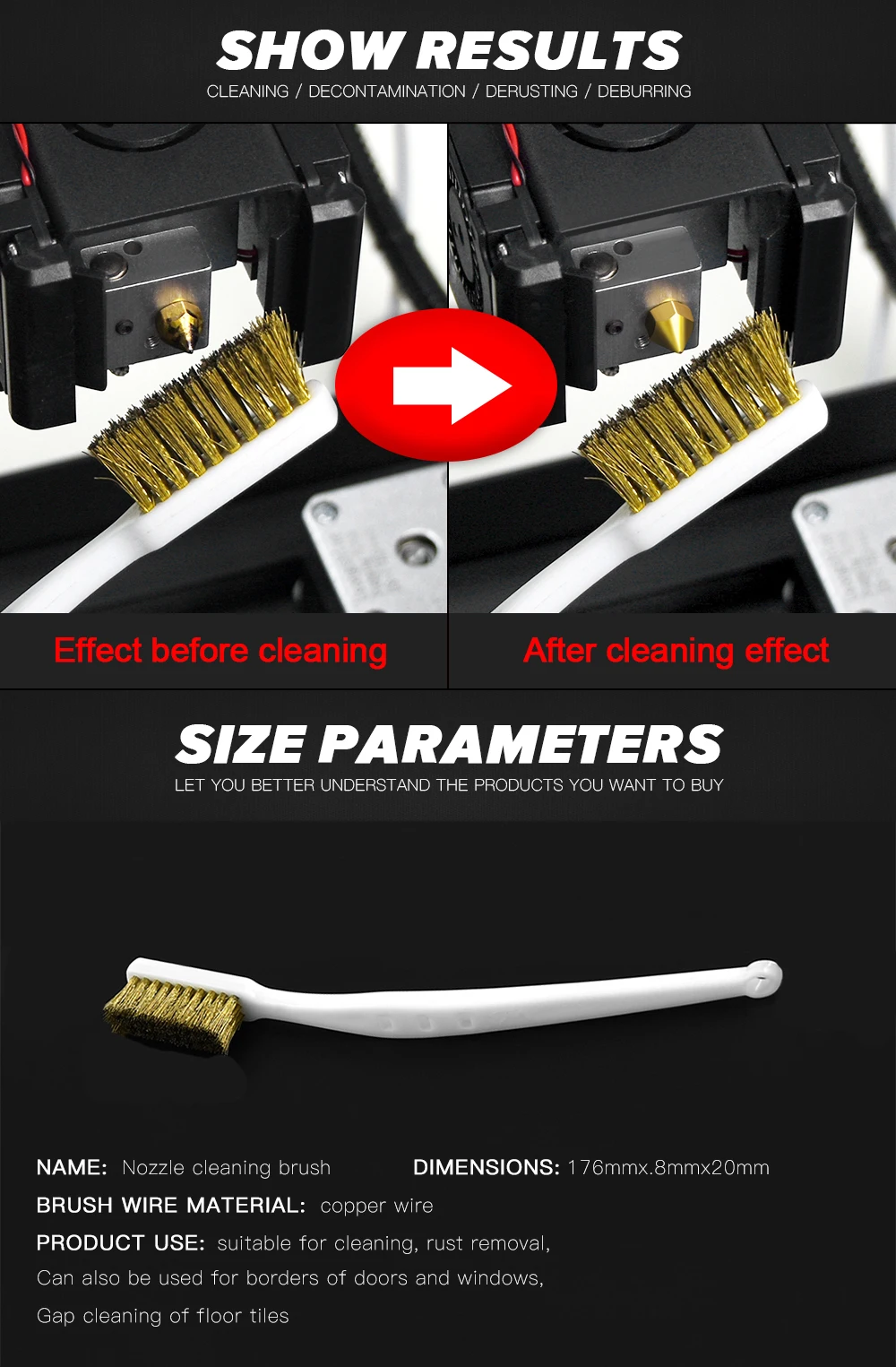 1/2/3Pcs Copper Wire Toothbrush Nozzle For 3D Printer Accessories Ender 3 CR10 MK8 E3D Extruder Cleaner Tool Copper Brush Handle