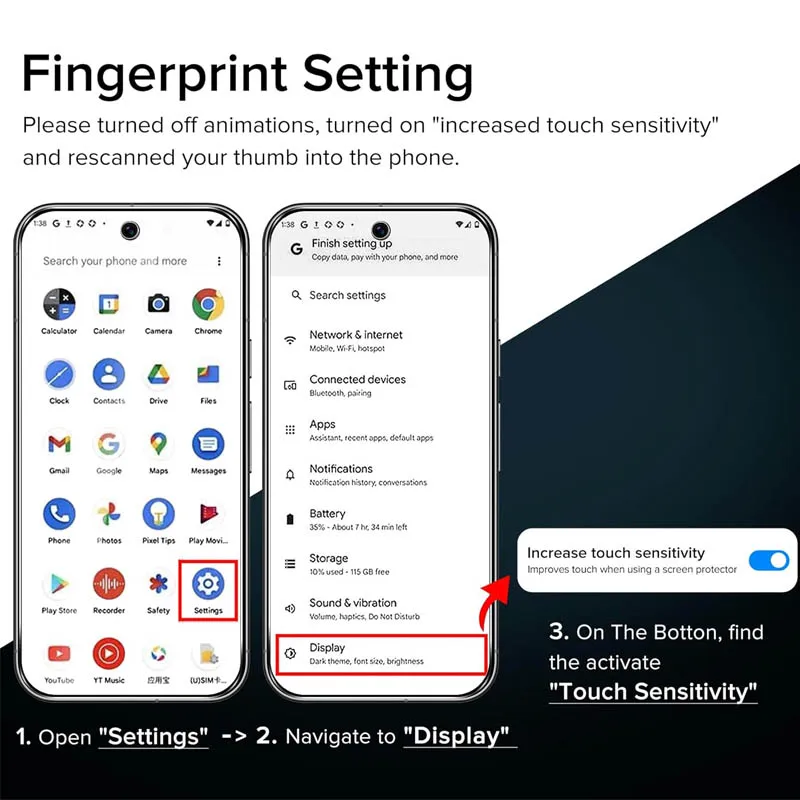 Fingerprint Unlock Glass for Pixel 9 Pro 10 8A 9A 10A 7A 8 Pro Screen Protector Pixel 9 Pro XL Tempered Glass for Google Pixel 9