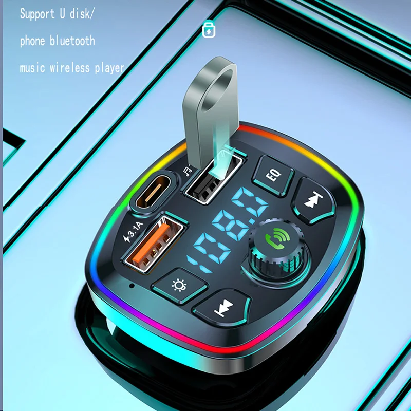 Car Bluetooth 5.0 FM Transmitter Wireless Adapter Mic Audio Receiver Auto MP3 Player 2.1A Dual USB Fast Charger Car Accessories