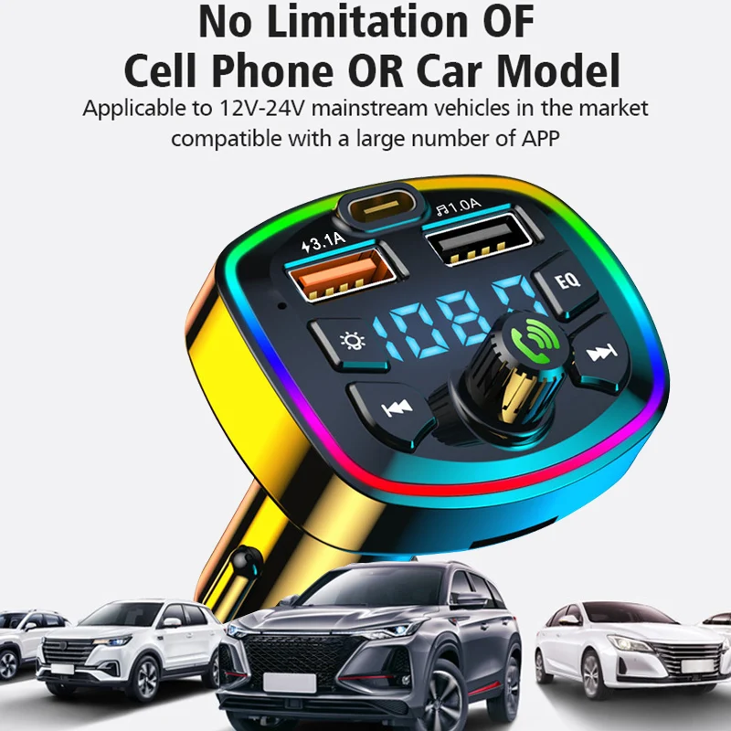 Car Bluetooth 5.0 FM Transmitter Wireless Adapter Mic Audio Receiver Auto MP3 Player 2.1A Dual USB Fast Charger Car Accessories