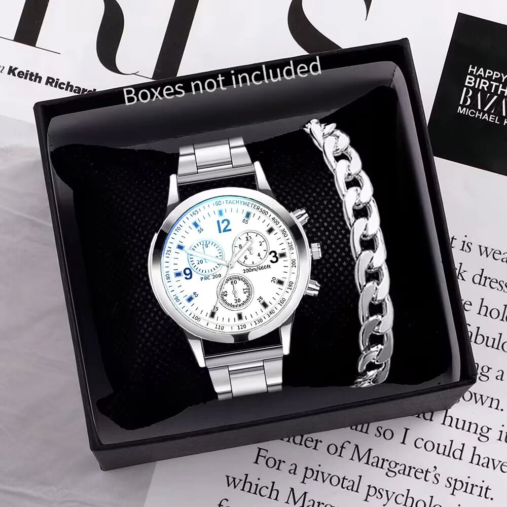 1/2PCS Men Business Watches Fashion Men's Steel Band Quartz Watch with Bracelet（Box not Included）