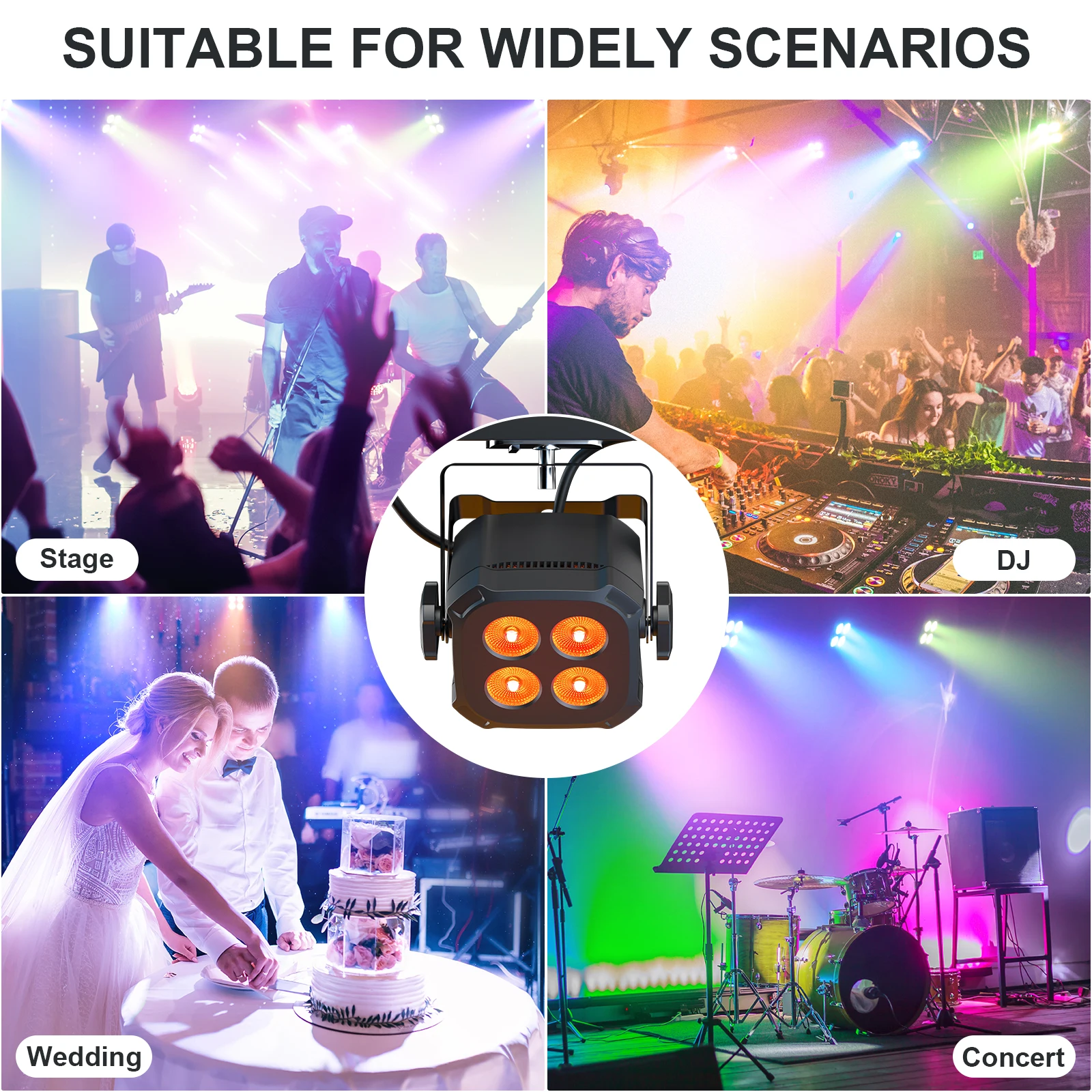 GWONG 4PCS 80W RGBW 4 IN 1 LED Par Lights DJ Light DMX Remote Control Stage Light Sound Activated Effect Light for Party Disco